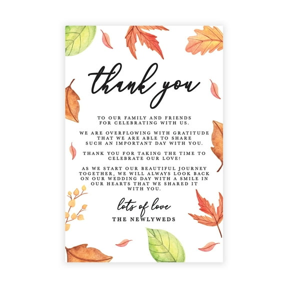 Koyal Wholesale Autumn Fall Foliage Thank You Place Setting Cards for Table Reception, Dinner Plates, 56-Pack