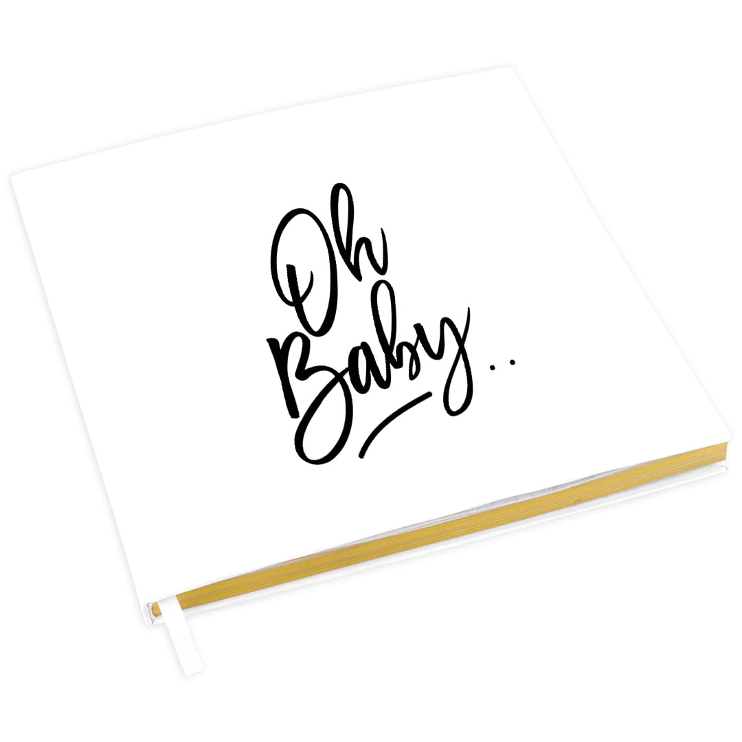 Koyal Wholesale Baby Shower Guest Book with Gold Accents, Oh Baby Design, White Guest Sign In Registry 8.5 X 8.5