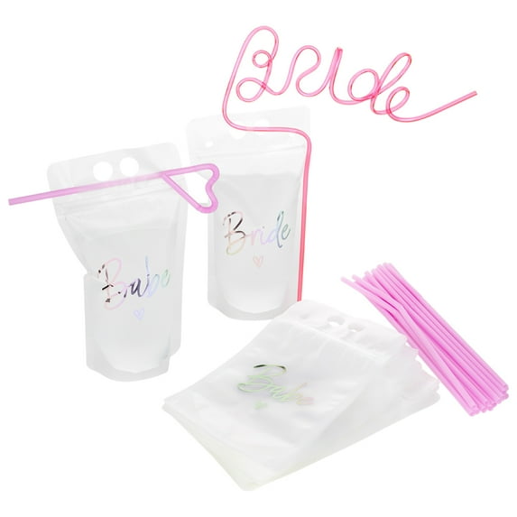 Koyal Wholesale Bachelorette Drink Pouch Cups With Straw Pack, Non-Leak, Iridescent, 16-Pack
