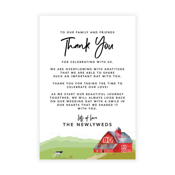 Koyal Wholesale Barn Farm Wedding Thank You Place Setting Cards for Table Reception, Dinner Plates, 56-Pack