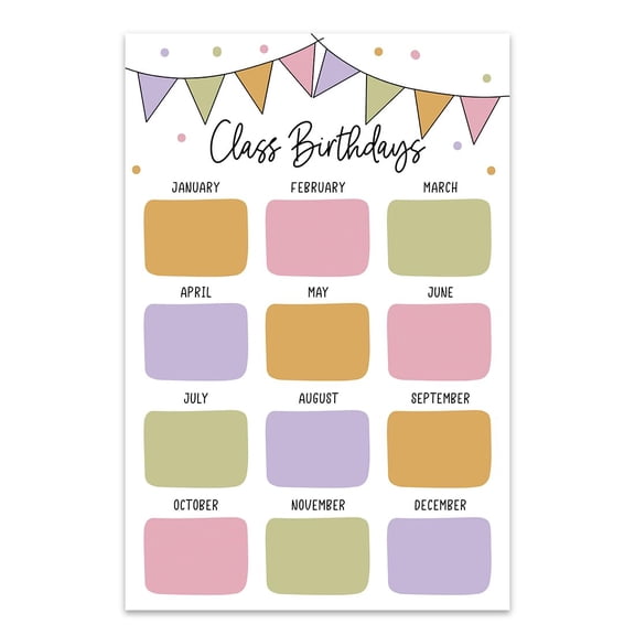 Koyal Wholesale Birthday Chart 12x18 300 GSM Birthday Calendar Bright Pastel Design