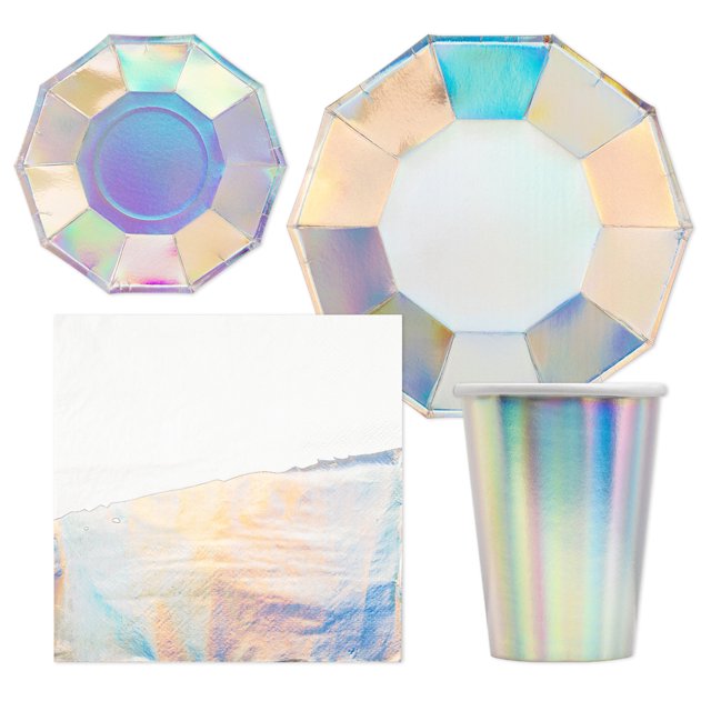 Koyal Wholesale Birthday Iridescent Theme Party Plates, Cups and Lunch