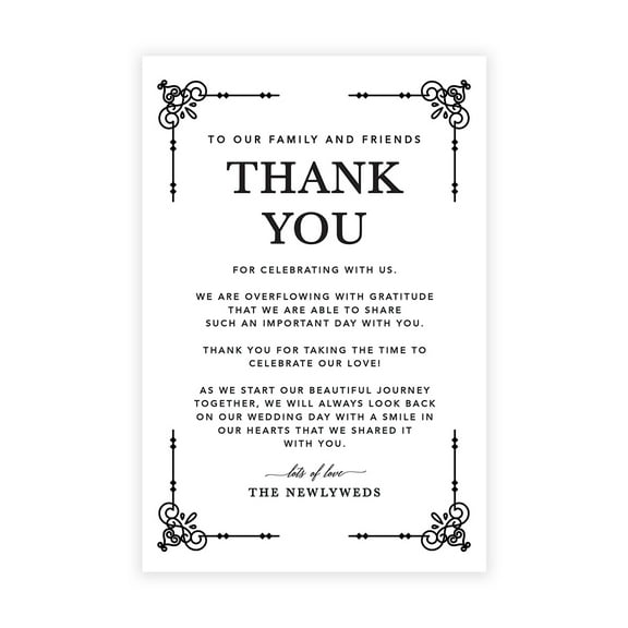 Koyal Wholesale Black Art Deco Wedding Thank You Place Setting Cards for Table Reception, 56-Pack