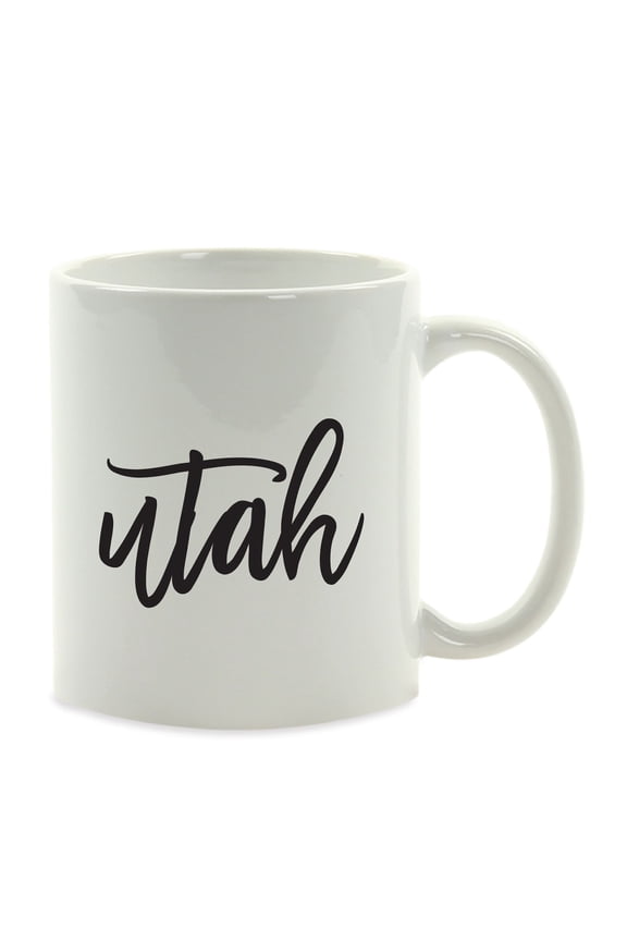 Koyal Wholesale Black Calligraphy Utah US State Ceramic Coffee Mug