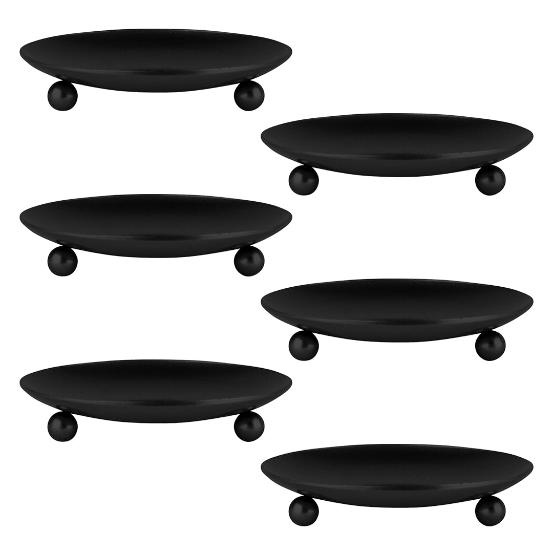 Koyal Wholesale Black Pillar Candle Holders Iron Plate, Set of 6