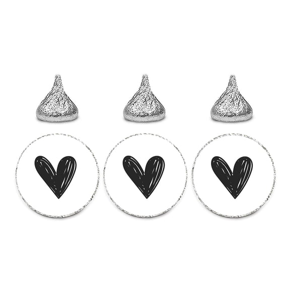 Koyal Wholesale Black Scribbled Heart Chocolate Drop Labels, Wedding Envelope Seal Stickers, 240-Pack