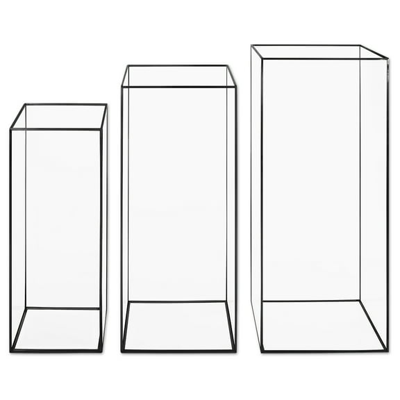 Koyal Wholesale Black Tall Hurricane Glass Candle Holders, 24, 20, 16 Inches Height, Set of 3, Large Floor Vases Decor