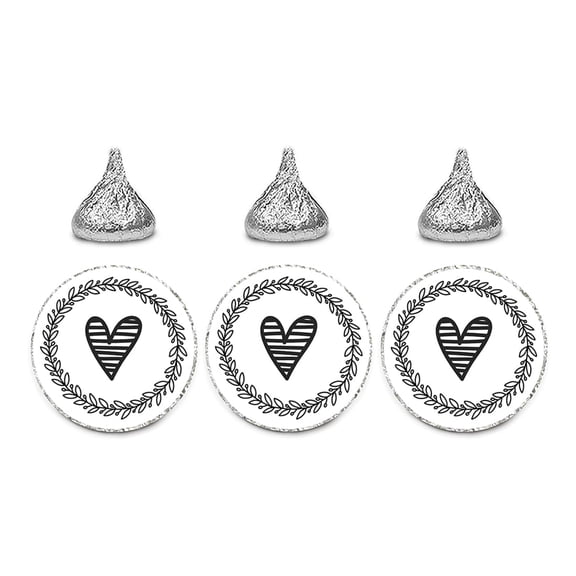 Koyal Wholesale Black & White Wreath Heart Chocolate Drop Labels, Wedding Envelope Seals, 240-Pack