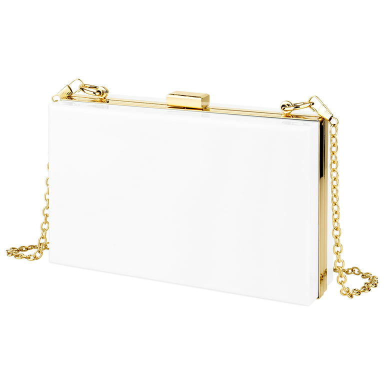 Koyal Wholesale Blank White Acrylic Clutch Purse for Women with Gold  Removable Metal Chain, 1-Pack 