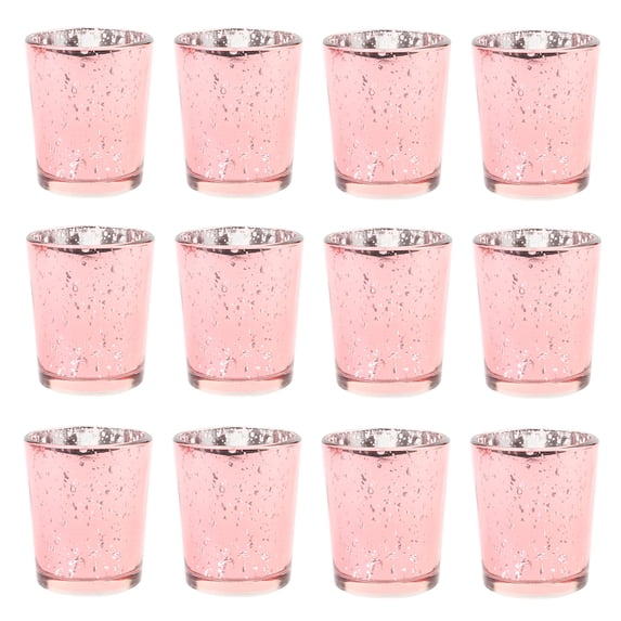 Koyal Wholesale 12-Pack Blush Pink Antique Votive Cups, Mercury Glass Candle Holders, Wedding Votive Candle Holders