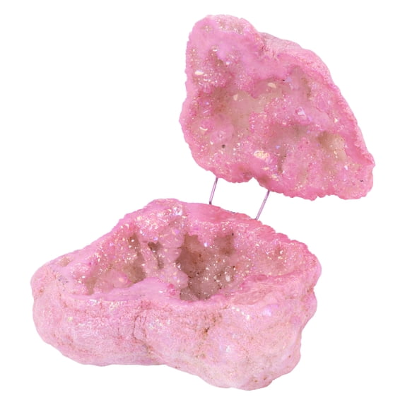 Koyal Wholesale Blush Pink Crystal Geode Round Ring Box, for Proposal, Engagement, Keepsake, Agate, Quartz