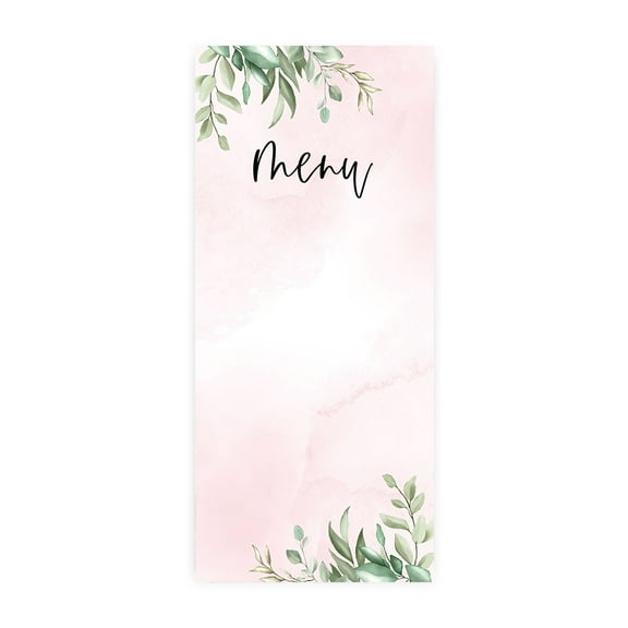 Koyal Wholesale Blush Pink Greenery Leaves Printable Wedding Paper Menu Cards for DIY Printer, Pack of 52