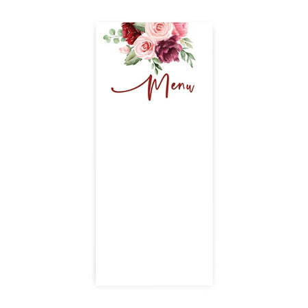 Koyal Wholesale Blush and Burgundy Floral Printable Wedding Paper Menu Cards for DIY Printer, Pack of 52