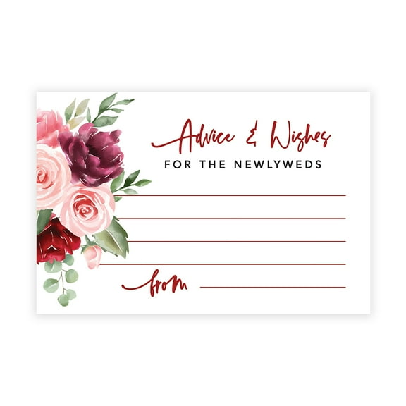 Koyal Wholesale Blush and Burgundy Floral Wedding Advice & Well Wishes Guest Book Cards for Bride and Groom, 56 Pack