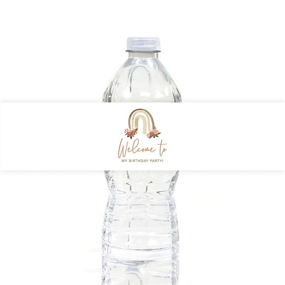 Koyal Wholesale Boho Rainbow Welcome To My Birthday Party Waterproof Water Bottle Labels, Boho Theme 40-Pk