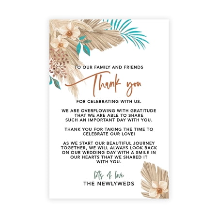 Koyal Wholesale Boho Tropical Dried Floral Palm Leaves Wedding Thank You Place Setting Cards for Table Reception, 56-Pk