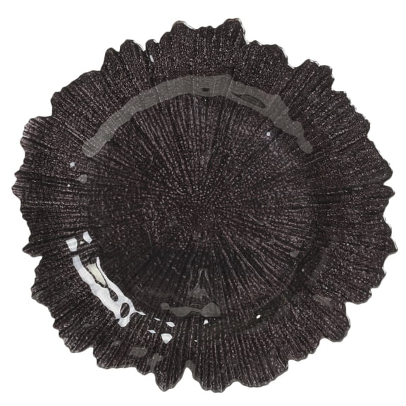 Koyal Wholesale Bulk Flora Glass Charger Plates, Set of 4, Black, Starburst Charger Plates, Reef Charger Plates