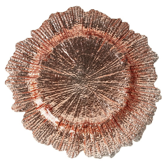 Koyal Wholesale Bulk Flora Glass Charger Plates, Set of 4, Rose Gold, Starburst Charger Plates, Reef Charger Plates