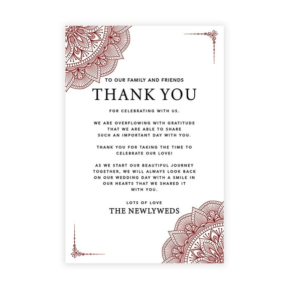 Koyal Wholesale Burgundy Elegant Ornate Wedding Thank You Place Setting Cards for Table Reception, 56-Pack
