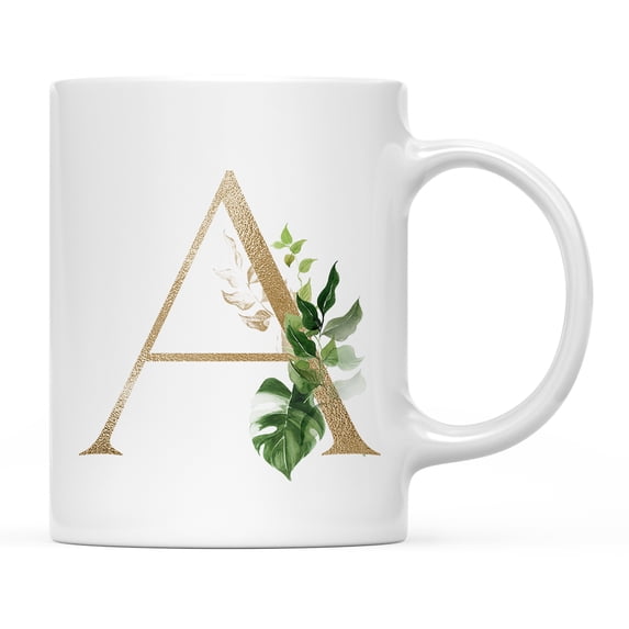 Koyal Wholesale Ceramic Coffee Mug, Exotic Tropical Monogram, Letter A