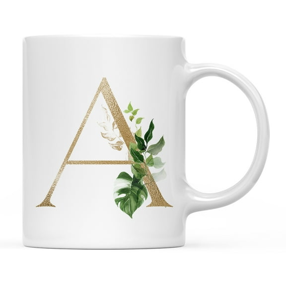 Koyal Wholesale Ceramic Coffee Mug, Exotic Tropical Monogram, Letter A