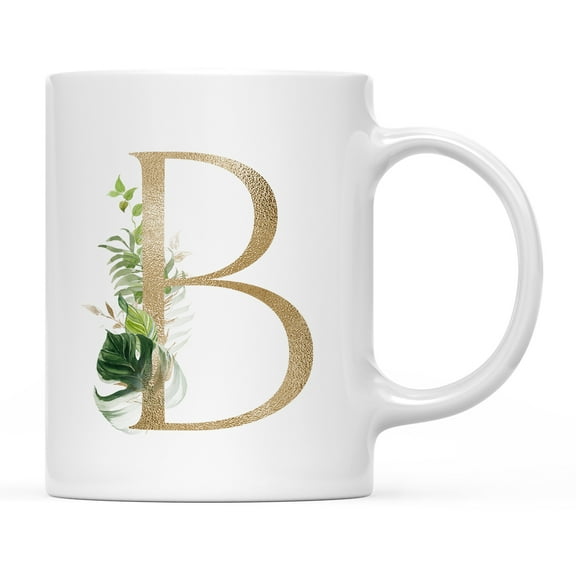 Koyal Wholesale Ceramic Coffee Mug, Exotic Tropical Monogram, Letter B