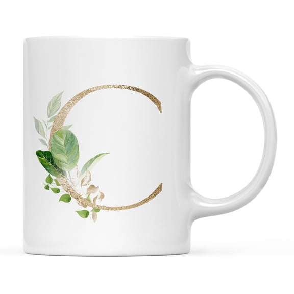 Koyal Wholesale Ceramic Coffee Mug, Exotic Tropical Monogram, Letter C