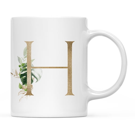 Koyal Wholesale Ceramic Coffee Mug, Exotic Tropical Monogram, Letter H