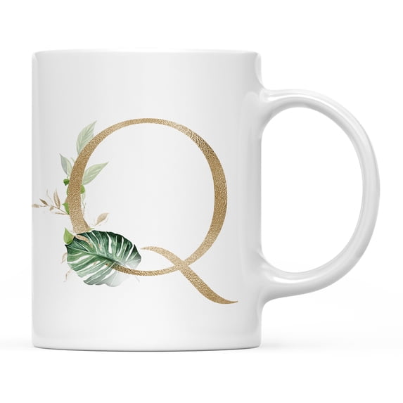 Koyal Wholesale Ceramic Coffee Mug, Exotic Tropical Monogram, Letter Q