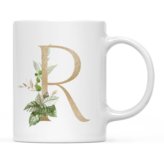 Koyal Wholesale Ceramic Coffee Mug, Exotic Tropical Monogram, Letter R