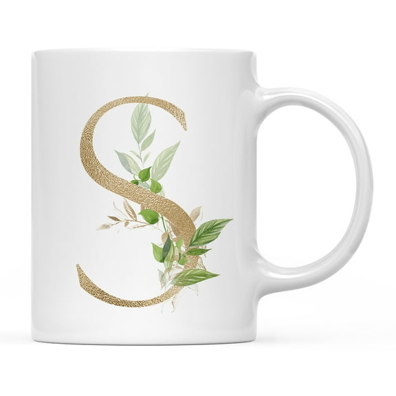 Koyal Wholesale Ceramic Coffee Mug, Exotic Tropical Monogram, Letter S