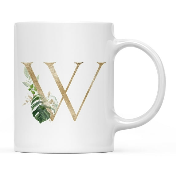 Koyal Wholesale Ceramic Coffee Mug, Exotic Tropical Monogram, Letter W