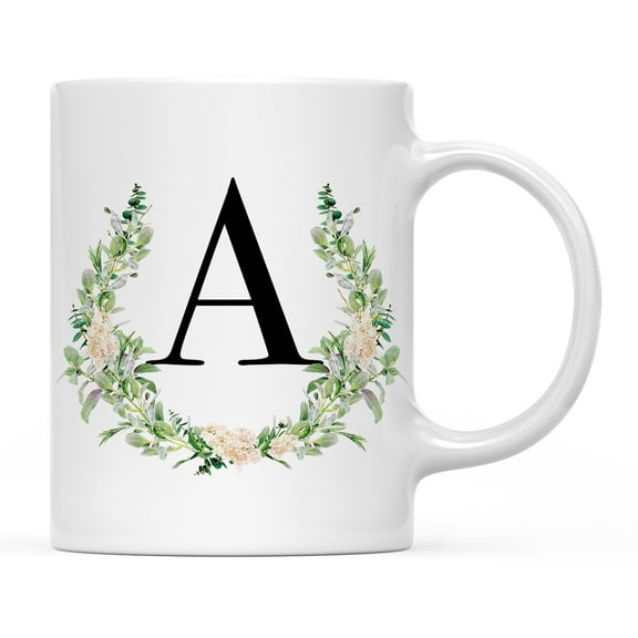 Koyal Wholesale Ceramic Coffee Mug, Garden Green Monogram Initial Letter A