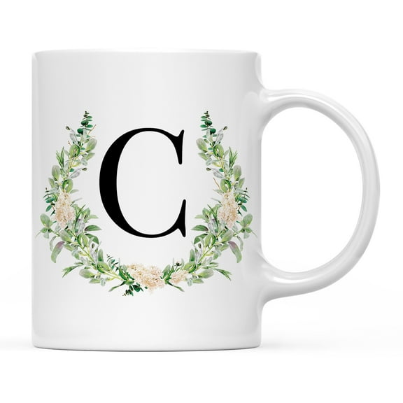 Koyal Wholesale Ceramic Coffee Mug, Garden Green Monogram Initial Letter C