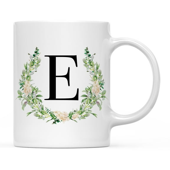 Koyal Wholesale Ceramic Coffee Mug, Garden Green Monogram Initial Letter E