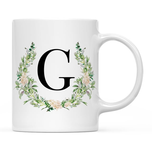Koyal Wholesale Ceramic Coffee Mug, Garden Green Monogram Initial Letter G