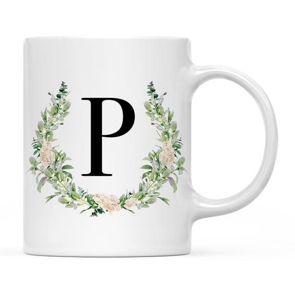 Koyal Wholesale Ceramic Coffee Mug, Garden Green Monogram Initial Letter P