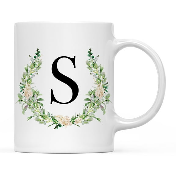 Koyal Wholesale Ceramic Coffee Mug, Garden Green Monogram Initial Letter S