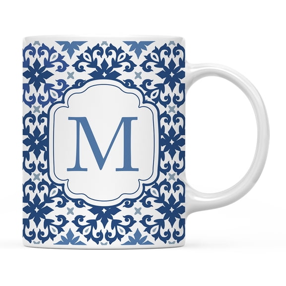 Koyal Wholesale Ceramic Coffee Mug, Moroccan Monogram M