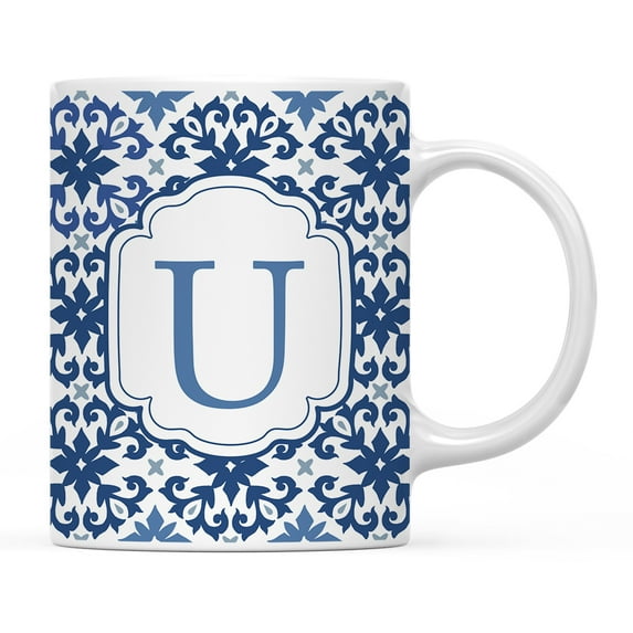 Koyal Wholesale Ceramic Coffee Mug, Moroccan Monogram U
