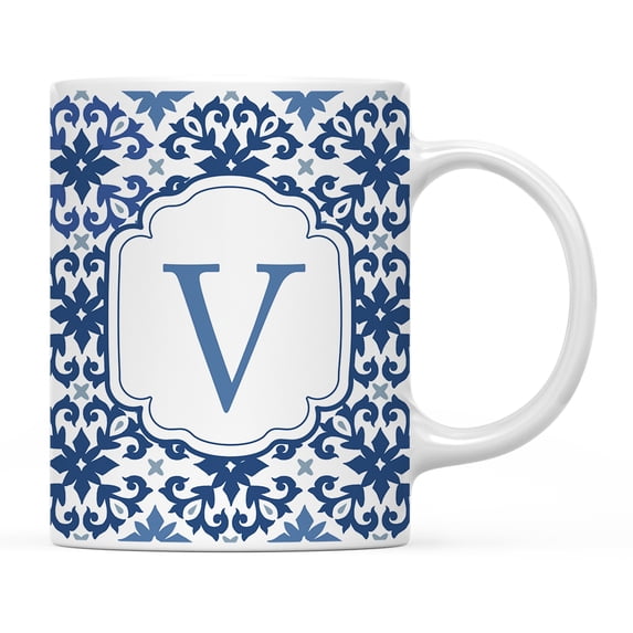 Koyal Wholesale Ceramic Coffee Mug, Moroccan Monogram V