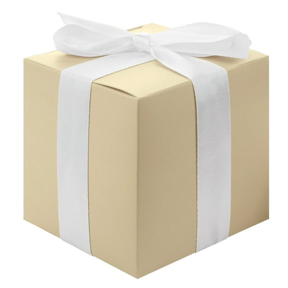 Koyal Wholesale Champagne Gift Favor Tuck Boxes, 3 x 3 x 3 Cube Favor Box with Satin Ribbon Bulk 50-Pack