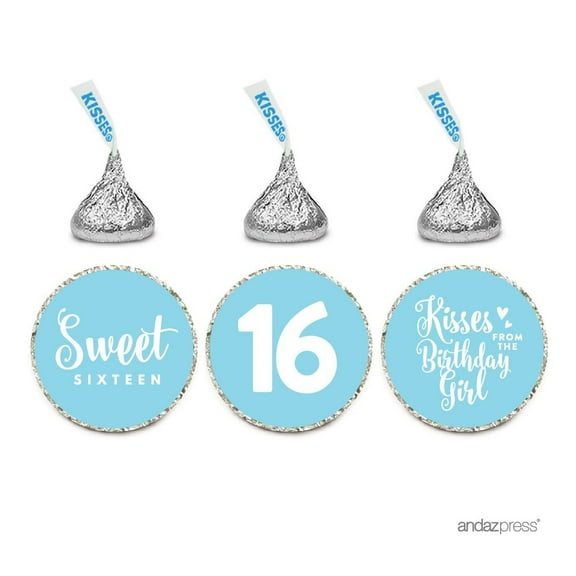 Koyal Wholesale Chocolate Drop Labels, Sweet 16 Birthday, Baby Blue, 216-Pack