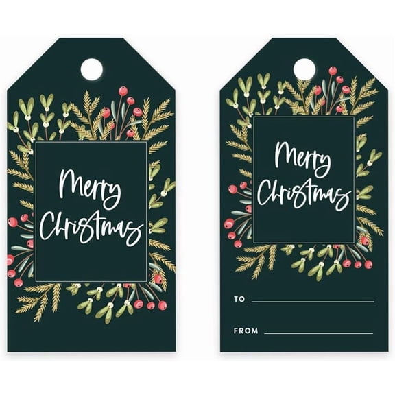 Koyal Wholesale Christmas Gift Tags Merry Christmas Square Wreath Classic Tags 60-Pack