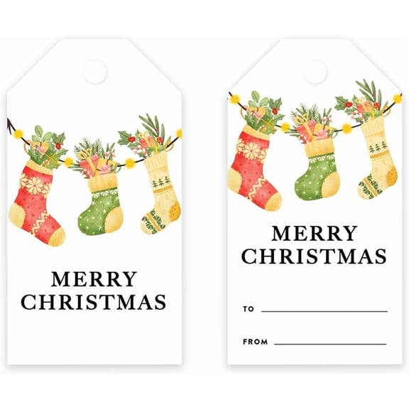 Koyal Wholesale Christmas Gift Tags Merry Christmas Vintage Knit Stockings 60-Pack
