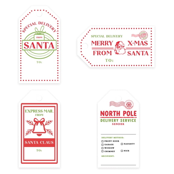 Koyal Wholesale Classic Christmas Gift Tags with String Vintage Merry Christmas From Santa Card Stock Paper, 20-Pack