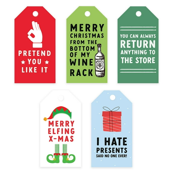 Koyal Wholesale Classic Funny Christmas Gift Tags with String Sarcastic Card Stock Paper Gag Gift, 20-Pack