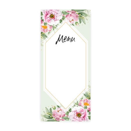 Koyal Wholesale Classic Peonies Printable Wedding Paper Menu Cards for DIY Printer, Pack of 52