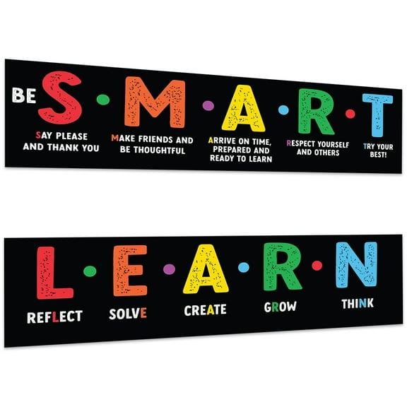 Koyal Wholesale Classic Rainbow Be Smart & Learn Classroom Banner Sign for Teachers, Door, Wall Decor, 2-Pk