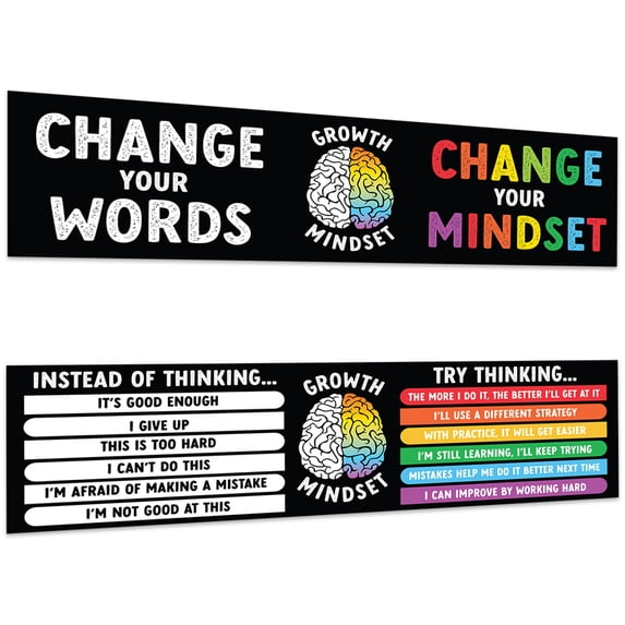 Koyal Wholesale Classic Rainbow Classroom Banner Sign for Teachers, Growth Mindset, Door, Wall Decor, 2-Pk
